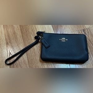 Coach Leather Double Zipped Wallet/ Wristlet, Navy